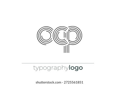 Logotipo da tipografia geométrica moderna do OCP. Composição moderna e elegante com uma ilustração de logotipo de tipografia monocromática projetada com linhas intrincadas.
