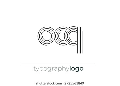 Logótipo da tipografia geométrica moderna OCQ. Composição moderna e elegante com uma ilustração de logotipo de tipografia monocromática projetada com linhas intrincadas.