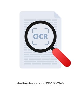 OCR - Optical character recognition. Document scan. Process of recognizing document. Vector stock illustration.