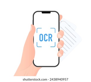 OCR, Optical character recognition. Document scanner smartphone interface vector template. Vector illustration