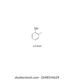estrutura esquelética de o-Cresol. Ilustração esquemática de composto alcoólico aromático. Diagrama simples, fórmula química.