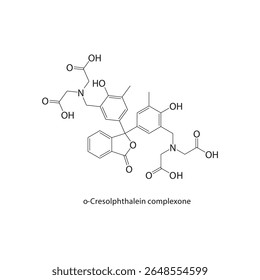 estrutura esquelética da o-cresfaleína complexona. Ilustração esquemática do composto de corante do indicador metálico. Diagrama simples, fórmula química.