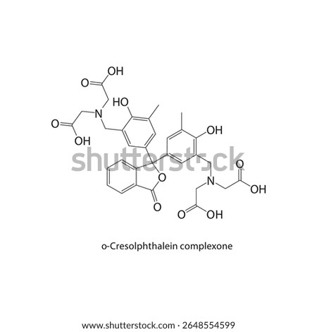 o-Cresolphthalein complexone skeletal structure. Metal indicator dye compound schematic illustration. Simple diagram, chemical formula.
