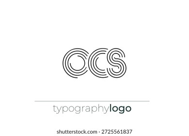 Logotipo moderno de tipografia geométrica do OCS. Composição moderna e elegante com uma ilustração de logotipo de tipografia monocromática projetada com linhas intrincadas.