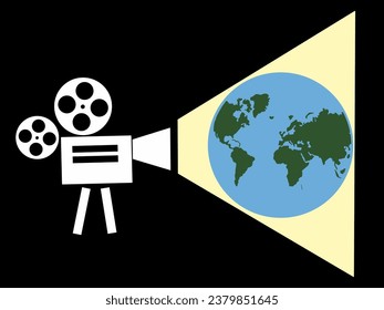 Oct 27, Audiovisual heritage day. Illustration of an Old projector with the cinema lights.