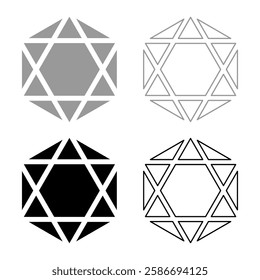 Octagedron icosahedron sacred geometry symbol set icon grey black color vector illustration image solid fill outline contour line thin flat style