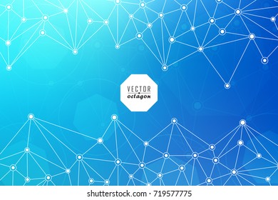 Octagon Backgrounds from Geometric Shapes, Triangles of Points of Lines. Vector abstract illustration on theme Science, Medicine, Business, Biology and Technology.