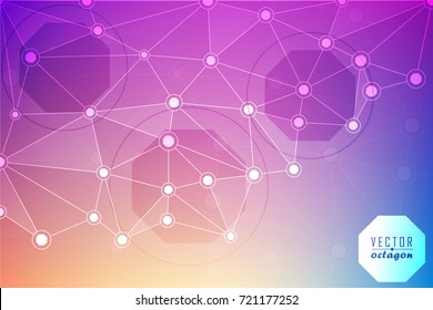 Octagon Backgrounds from Geometric Shapes, Triangles of Points of Lines. Vector abstract illustration on theme Science, Medicine, Business, Biology and Technology.