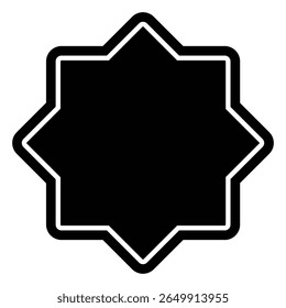 Octagon Badge Vector, Black Star Label Icon for Stickers Design