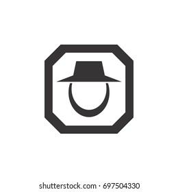 Octagon With Beard Man Logo Design Vector