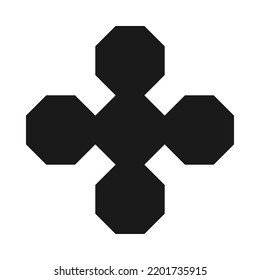 Octagon cross shape emblem silhouette icon. A symbol made from five octagonal shapes. Isolated on a white background.