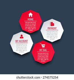 octagon elements for web design, in red and silver, vector illustration, eps10, easy to edit