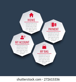 octagon elements for web design, in silver on blue, vector illustration, eps10, easy to edit