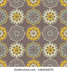 Octagon. Ethnic boho seamless pattern. Lace. Embroidery on fabric. Patchwork texture. Weaving. Traditional ornament. Tribal pattern. Folk motif. Can be used for wallpaper, textile, wrapping, web.