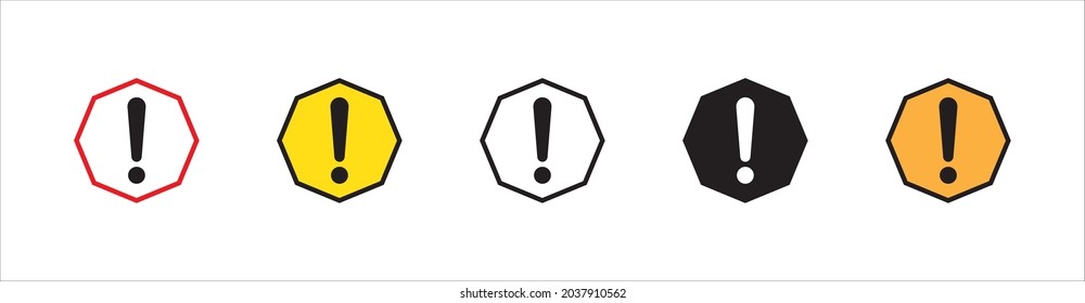Oktagon Ausrufezeichen Symbol Vektorset. Die Farben Rot, Schwarz, Gelb und Weiß variieren. Vorsicht Warnsymbol eingestellt.