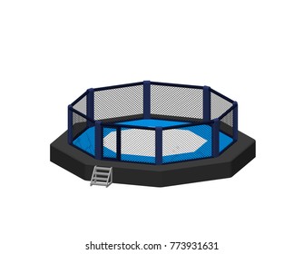 Octagon fight cage. Isolated on white background. 3d Vector illustration. Dimetric projection.