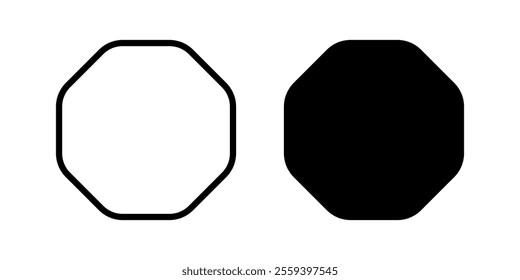 Octagon frame and shape isolated on white background. Basic geometric figures with 8 sides and rounded corners. Vector graphic illustration.