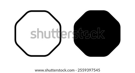 Octagon frame and shape isolated on white background. Basic geometric figures with 8 sides and rounded corners. Vector graphic illustration.