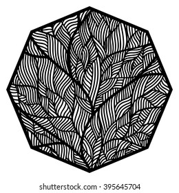 Octagon. The geometric shape. Style zentangle. White background. Vector 