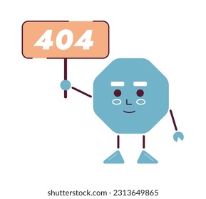 Octagon holding 404 sign vector empty state illustration. Editable not found for UX, UI design. Octangle nut little guy isolated flat cartoon character on white. Error flash message for website, app