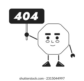 Octagon con el vector de retención bw ilustración de estado vacío. No se encontró la página editable 404 para UX, diseño de interfaz de usuario. El tipo de la tuerca octanga aisló el carácter monocromático plano en blanco. Mensaje de flash de error para el sitio web, aplicación