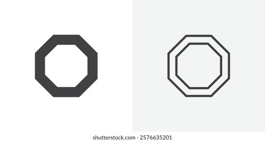 Octagon icon set in black flat solid and outlined style.