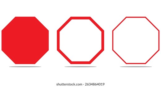 Octagon icon of vector geometry octagonal eight sided polygon octagon line. Octagon icon set in red colors on white background.