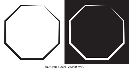 Octagon icon vector. octagonal frame. Octagonal line shapes. Octagon stroke vector shape icon set on black and white background. 