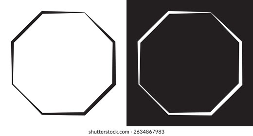 Octagon icon vector. octagonal frame. Octagonal line shapes. Octagon stroke vector shape icon set on black and white background. 