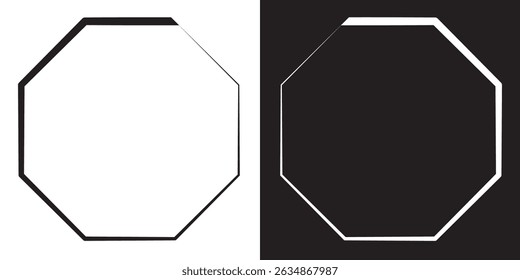 Octagon icon vector. octagonal frame. Octagonal line shapes. Octagon stroke vector shape icon set on black and white background. 