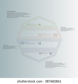 Octagon illustration infographic template created from four simple parts created from double outlines with space for number, text of simple sign. Each part has different color and background is blue.