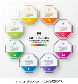 Octagon infographic fot business concept with 8 options,Abstract design element,Vector illustration.
