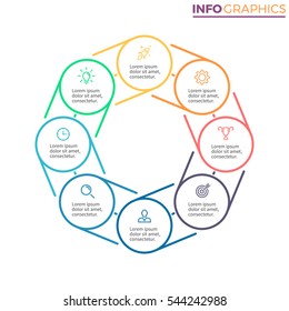 Octagon para infografías con 8 pasos, las piezas se pueden utilizar para el diseño del flujo de trabajo, diagrama, gráfico, informe anual, presentación. Plantilla de diseño de vectores.