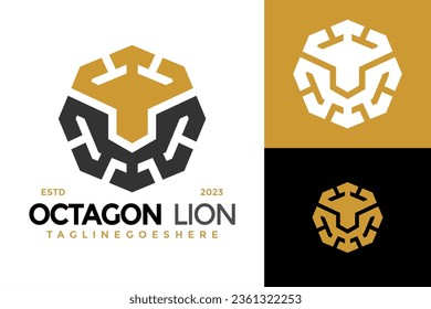 Octagon lion power logo design vector symbol icon illustration