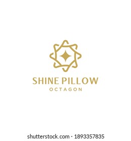 octagon logo with shine and pillow symbol Premium Vector