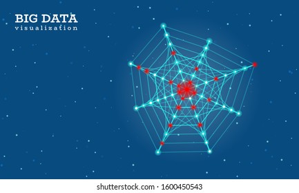 A octagon made from technological lines. Big data innovation technology. Blockchain network analysis. Ai tech futuristic wireframe. Artificial intelligence. Vector illustration on blue background