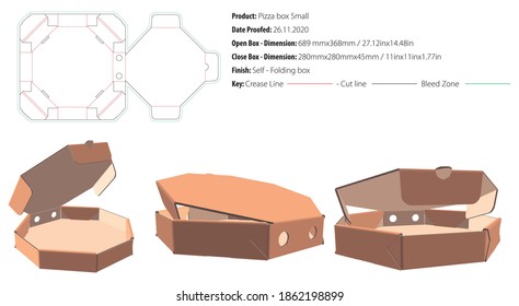 Octagon Pizza Box Small Packaging Template Self Lock Die Cut Vector