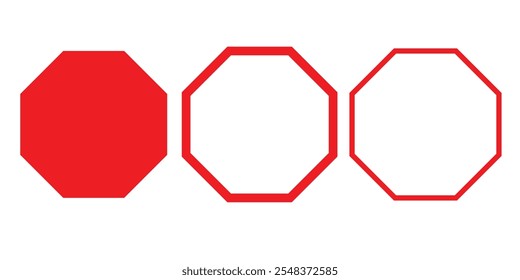 Kollektion von Achteck-Shape-Sets. Achteck-Formen mit Umrissen. 8 Seiten Form.