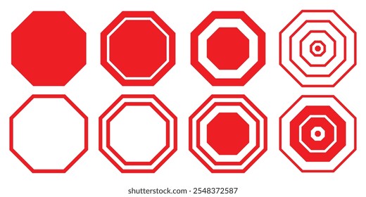 Coleção de conjuntos de formas octógono. Formas octógonas com contornos. Forma de 8 lados.