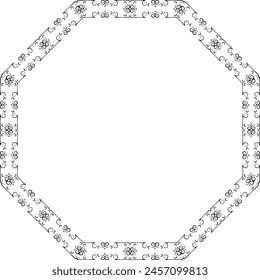 Octagon shape vintage frames Flower wreath frame leaf vector floral border picture frames Branch laurel botanical silhouette black elements decoration 