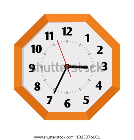 Octagon shape wall clock isolated on white background, vector illustration