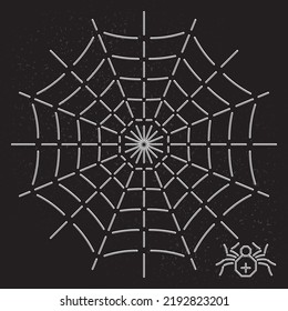 Octagon Shape Web and Spider Inverted Line Style Icon as Halloween Holidays Advertising Decoration Template - White on Black Background - Vector Flat Graphic Design