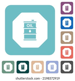 Octagon shaped crude oil sanction sign solid white flat icons on color rounded square backgrounds