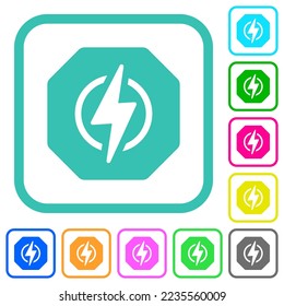 Octagon shaped electricity energy sanction sign solid vivid colored flat icons in curved borders on white background