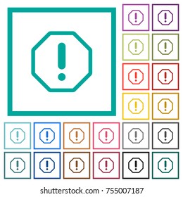 Octagon shaped error sign flat color icons with quadrant frames on white background