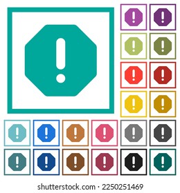 Signo de error en forma de octagon iconos de color sólido plano con marcos cuadrantes sobre fondo blanco