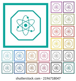 Octagon shaped nuclear energy sanction sign outline flat color icons with quadrant frames on white background