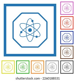 Octagon shaped nuclear energy sanction sign outline flat color icons in square frames on white background