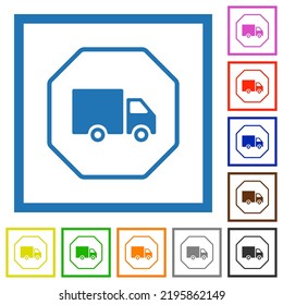 Octagon shaped transport sanction sign outline flat color icons in square frames on white background