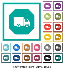Octagon shaped transport sanction sign solid flat color icons with quadrant frames on white background